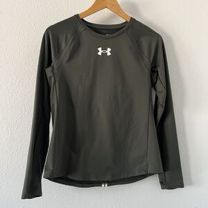 Under Armour Shirt M Green Fitted ColdGear Thumb Holes Active Running Sporty